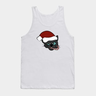 Christmas Black Cat Eating Candy Cane Tank Top